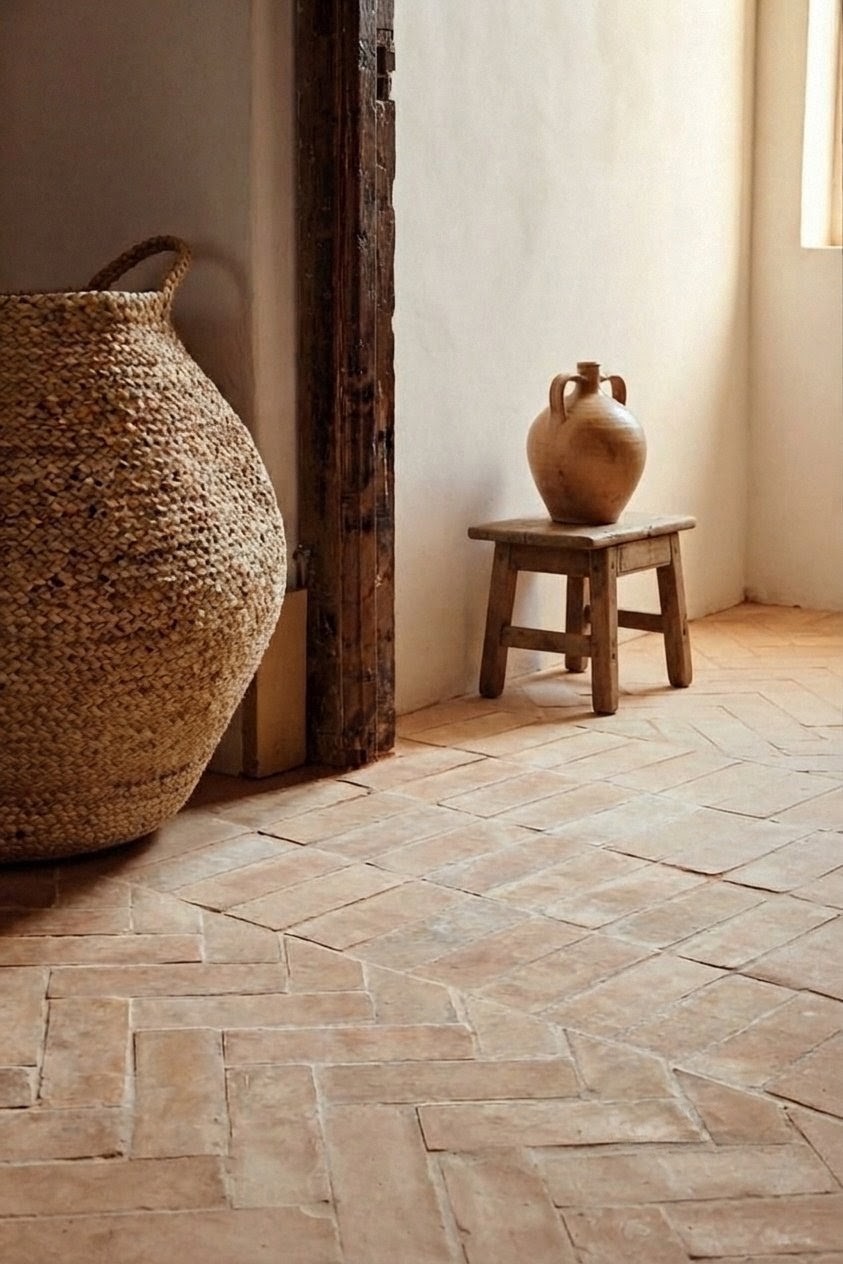 La huella de la tierra: suelos y maderas con terracota y madera