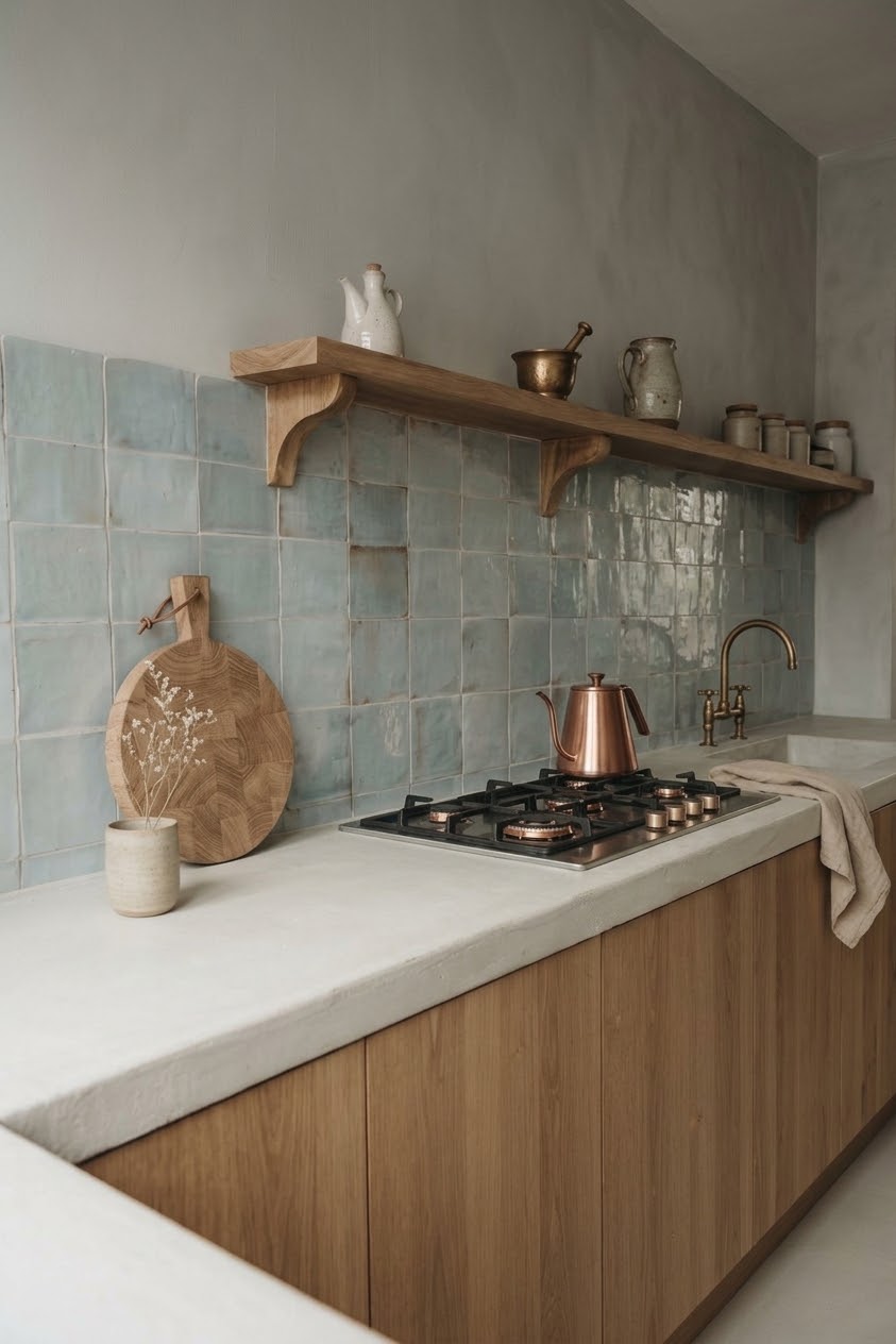 El detalle natural: cocina con madera y cerámica
